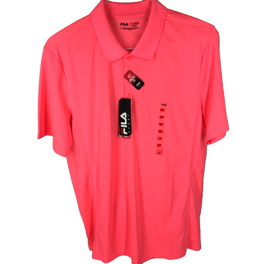 NWT Fila Sport Golf Mens Athletic Fit Polo Shirt Peach Pink Size L